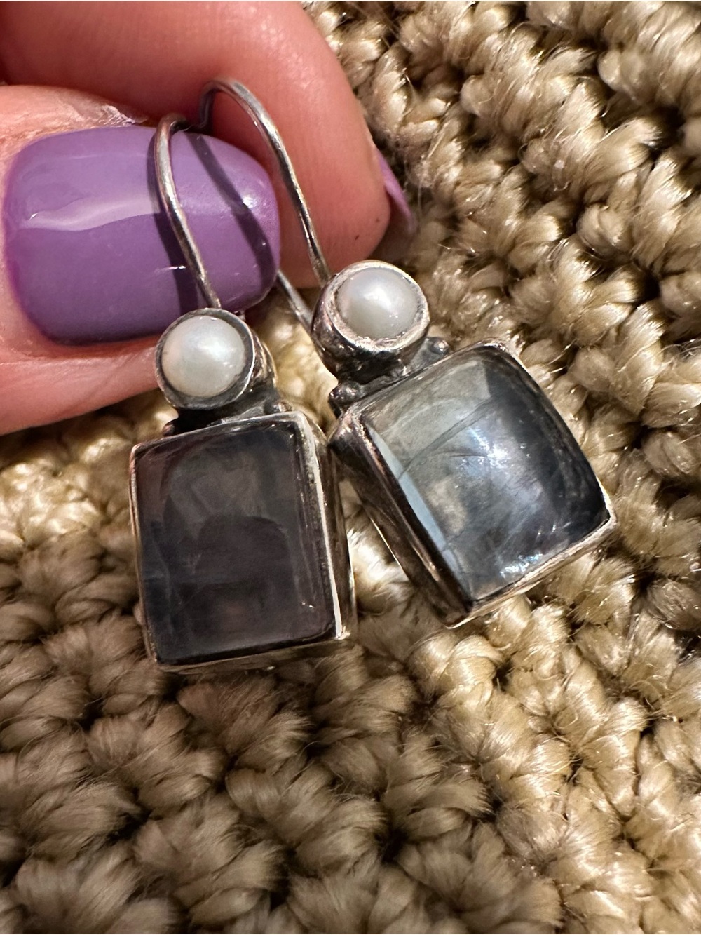 Sterling Silver Sundance labradorite and Pearl Drop Earrings - Picture 7 of 10